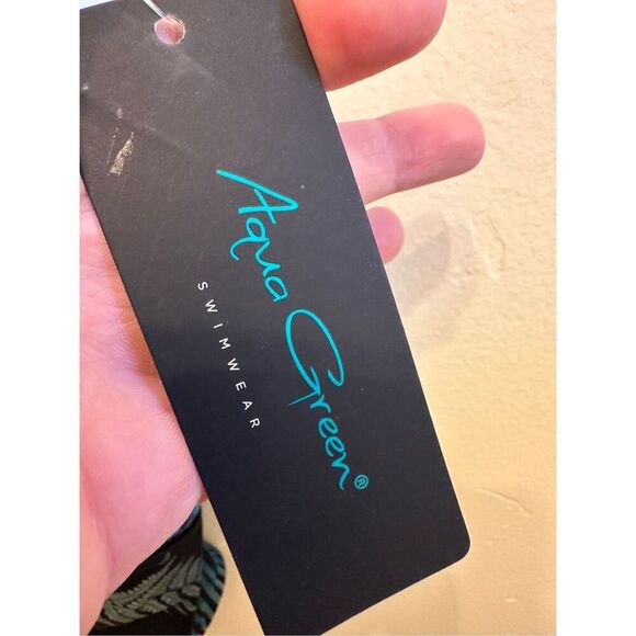 Aqua Green Black Tummy Control Floral One Piece Swimsuit New - Picture 3 of 7